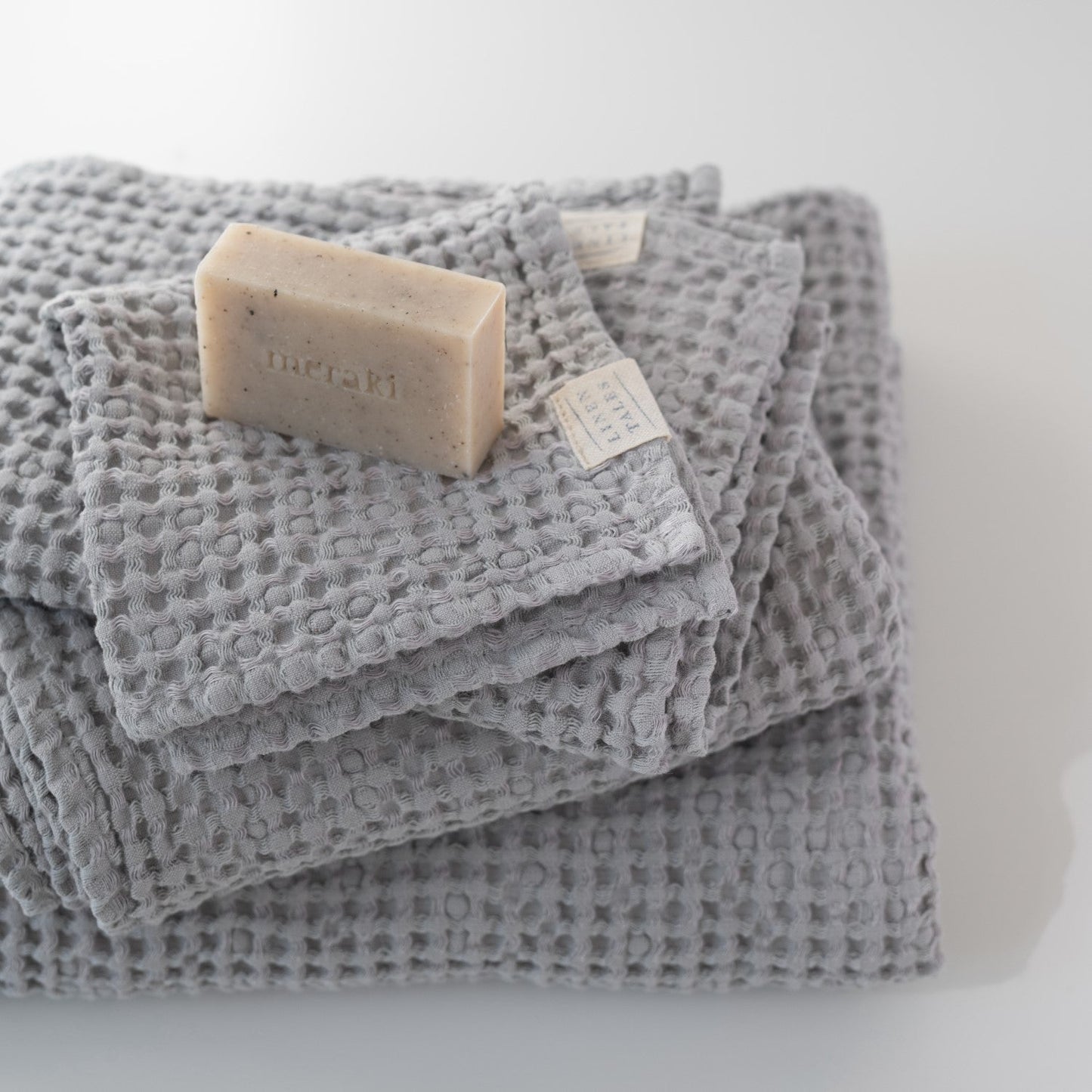 Honeycomb Linen and Cotton Waffle Towel Set (Light Grey)