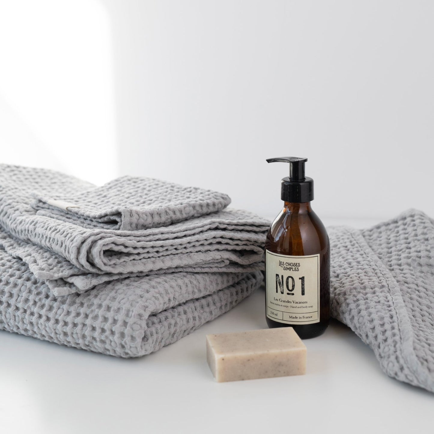 Honeycomb Linen and Cotton Waffle Towel Set (Light Grey)
