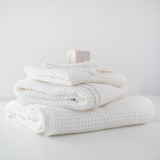 Honeycomb Linen and Cotton Waffle Towel Set (White)